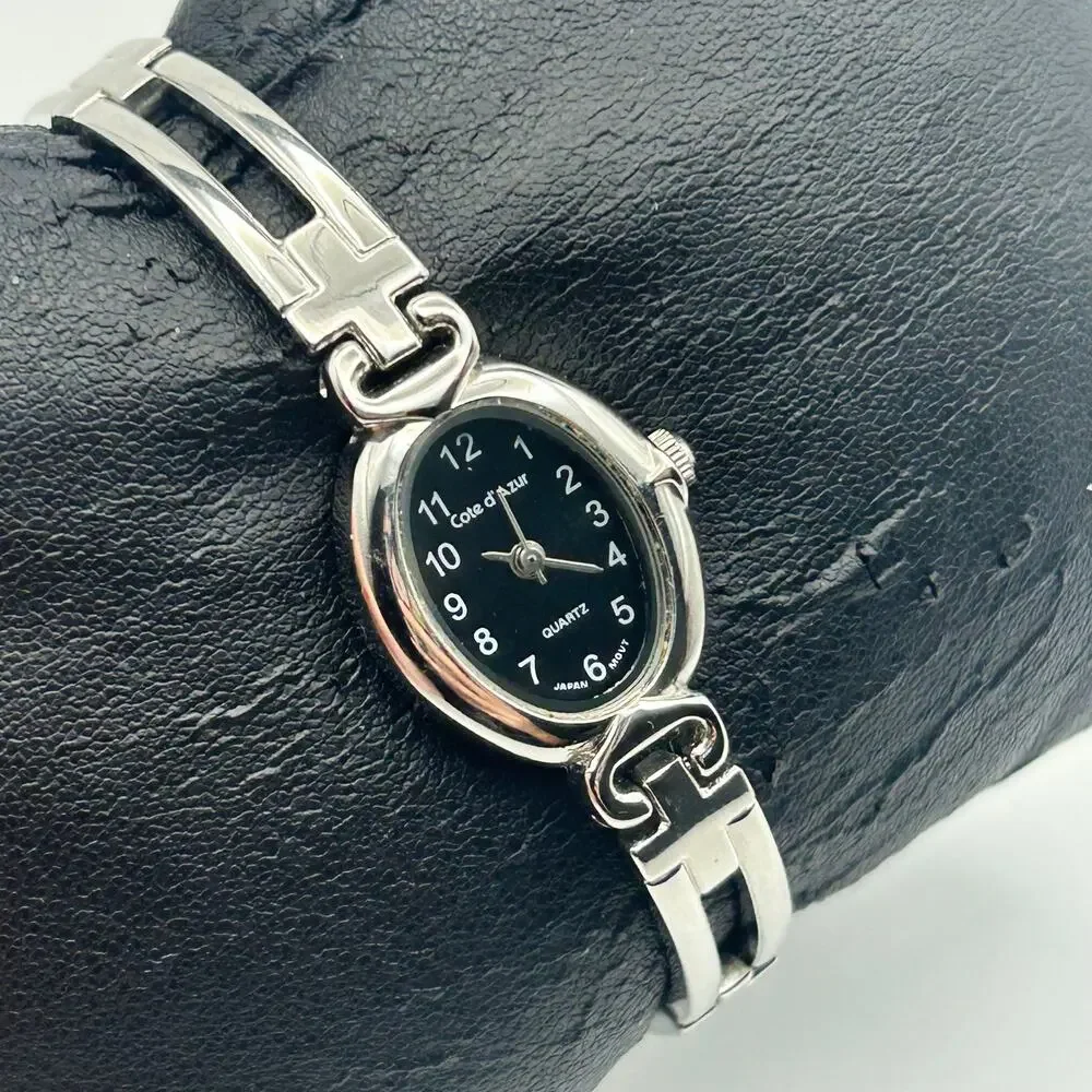Cote d'Azur Silver Tone Black Dial Women’s Watch Working New Battery